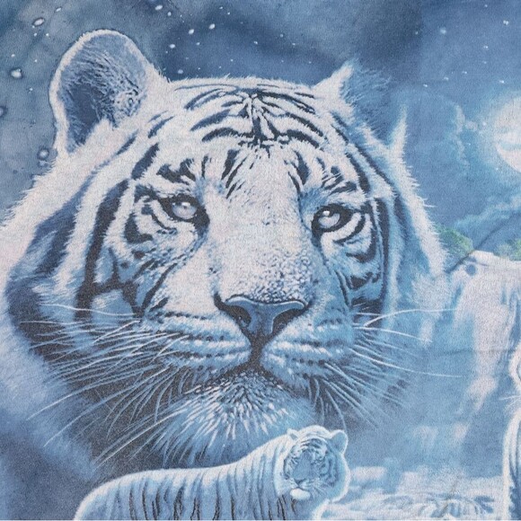 Vintage Liquid Blue Moonlit White Tiger on Blue Tie-Dyed Short Sleeve Tee Size L - Picture 3 of 8